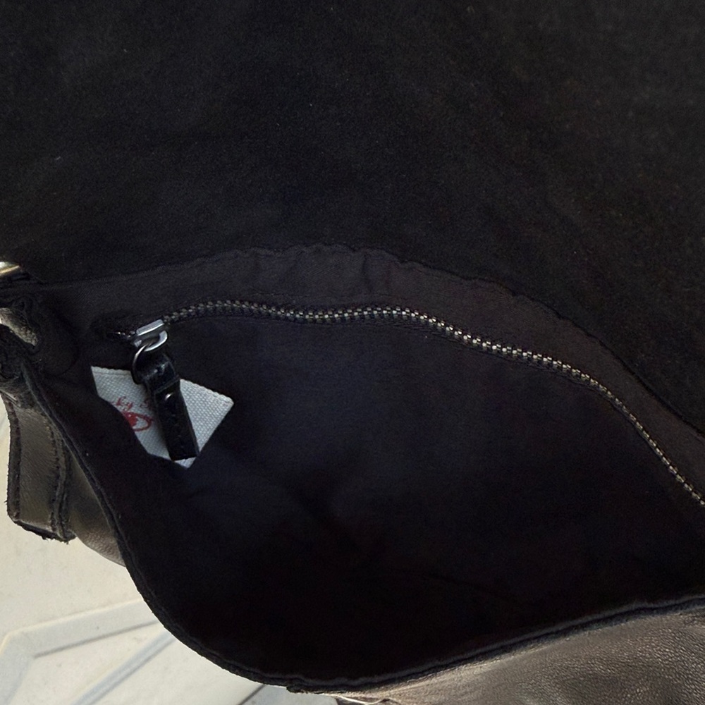 Lucky Brand Black Leather Crossbody Bag Small Studded Biker Boho Hippie Purse - Picture 8 of 8